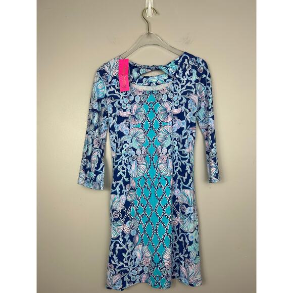 Lilly Pulitzer NWT Bay Dress Lapis Lazuli Your Biggest Fan Blue XXS Preppy - Picture 6 of 7
